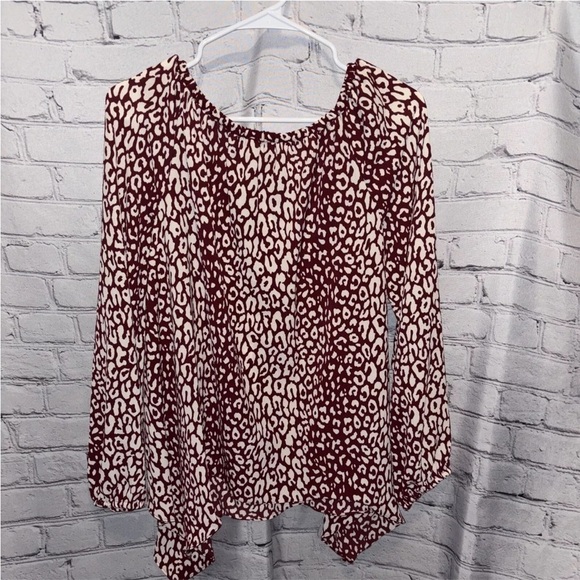 Michael Michael Kors Raspberry Animal Print Flowy Top Long Sleeve Blouse Size M - Picture 3 of 4